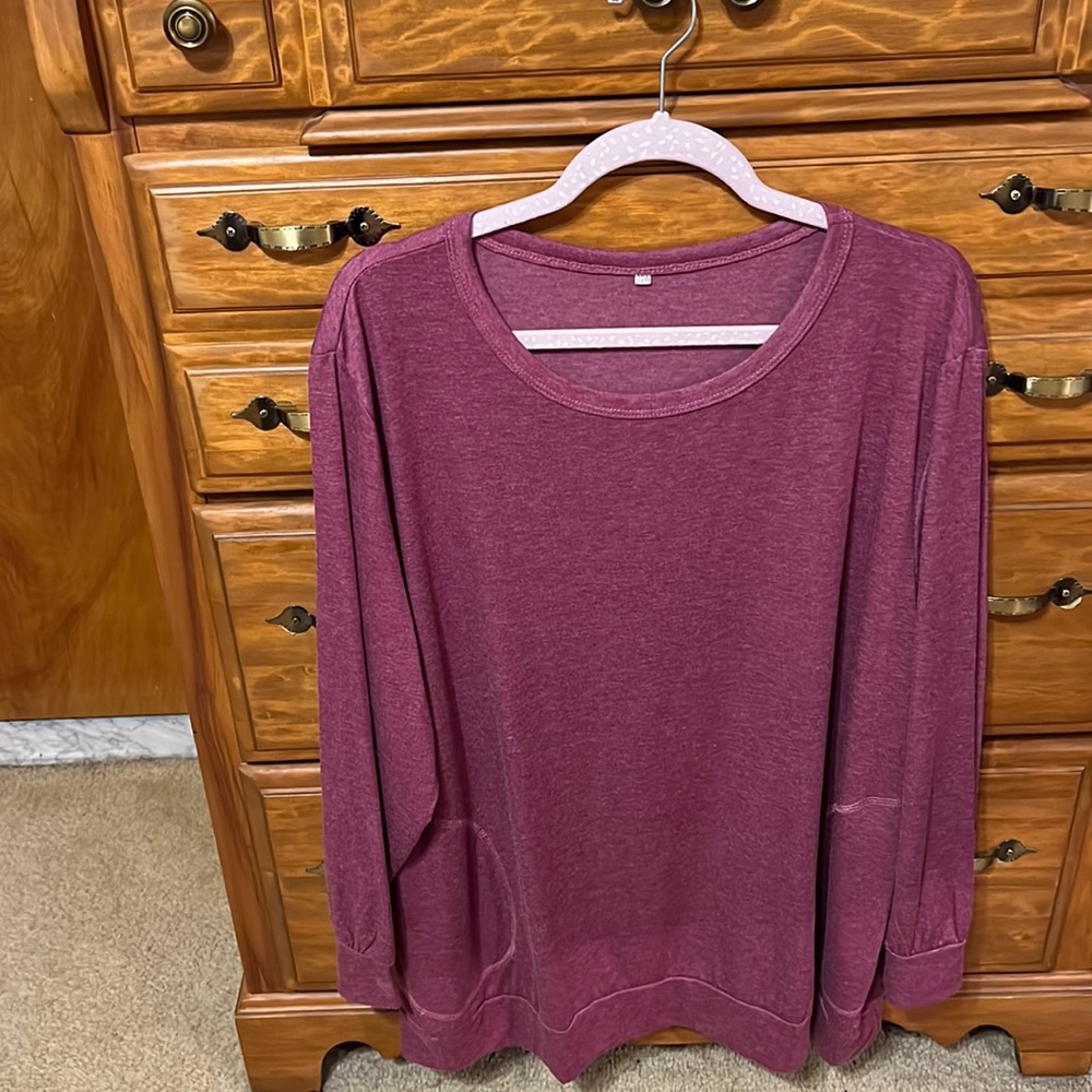 Wine colored plus size long sleeve top